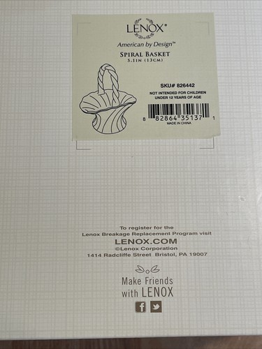 CESTA ESPIRAL PORCELANA LENOX CON ADORNOS ORO 24K - 5,13 PULGADAS (NUEVA Caja Abierta) - Imagen 7 de 9