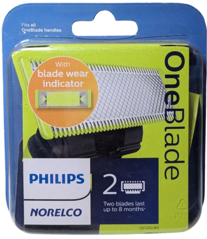 Philips Norelco OneBlade Cuchillas de Repuesto de Afeitado 2 Maquinillas de Afeitar QP220/80 Nuevo Genuino Foto 2 de 3