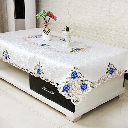 Blue Vintage Embroidered Lace Tablecloth Dining Table Runner Doily Wedding Party - Picture 15 of 29