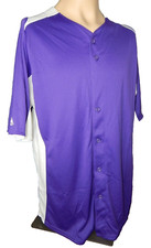 Men's PURPLE & WHITE Blank Majestic Cool Base button up baseball jersey LARGE