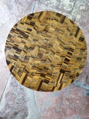 15'' Round Yellow Tiger Eye Coffee Table Handmade Arts Garden Furniture & Decors