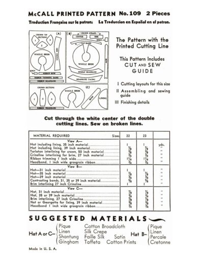 DERBY Hat Pattern 109 Floppy Sun Hat Beach Hat 3 Styles Vtg 1933 Sewing Craft - Picture 2 of 5