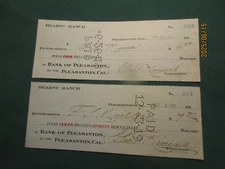 1919 HEARST RANCH CASTLE PLEASANTON CALIFORNIA CANCELLED CHECKS