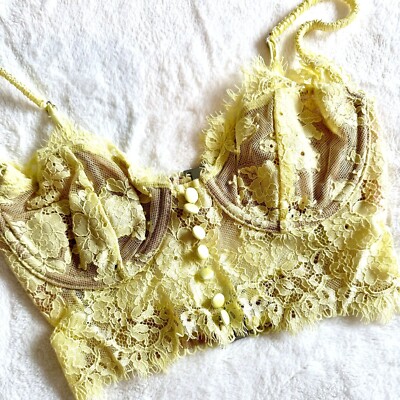 ★MANGOMANYPLEASE★ FAY BUSTIER ONE PIECE_BEIGE NWOT For Love & Lemons Yellow Faye Lace Underwire Bustier