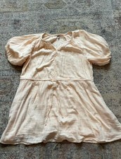 Old Navy Dress Slub Cotton Gauze Peach Puff Sleeve Drawstring Waist Size 2xl NWT