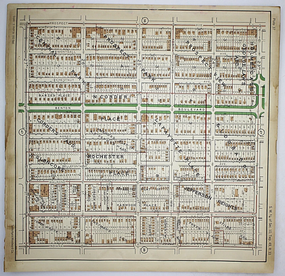 1925 Канзас-Сити Миссури Атлас Плат Карта РЕДКАЯ Цветная Литографическая Пластина No36 и 37 - Изображение 2 из 4