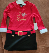 NWT Baby Girls Lilt "I Love Santa" Christmas Dress Sz 2T LS Red Black