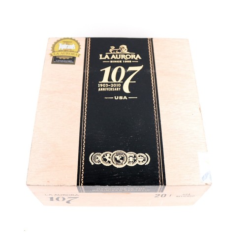 La Aurora 107 Belicoso EE. UU. Caja de cigarros de madera vacía 7" x 6,5" x 3" - Imagen 4 de 12