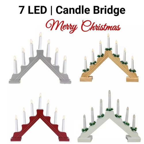 7 LED Wooden Candle Bridge Christmas Arch Mains-Powered LED Lighting UK - 第 1/11 張圖片