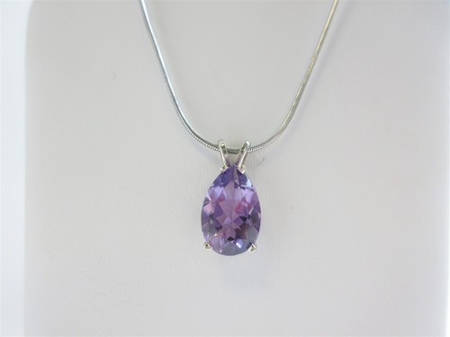 14k White Gold Amethyst Necklace Solitaire Pear February Birthday Gift 20" N422 - Picture 3 of 10