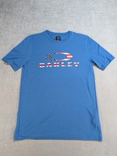 Oakley Mens Logo Flag Tee Short Sleeve T-Shirt Medium M Med Blue American USA