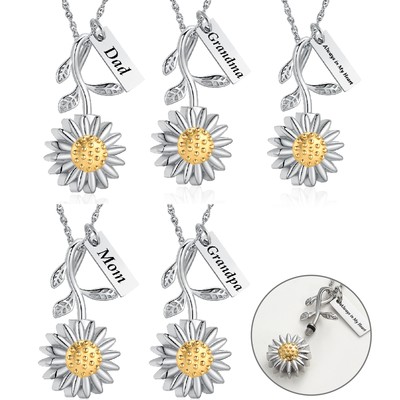 Sunflower with Tag Urn Pendant Necklace for Cremation Ashes Memorial Jewelry