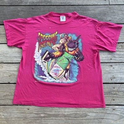 Vintage 90s Speeding Shark Frenzy Jet Ski Beach T Shirt Size L/XL Distressed 