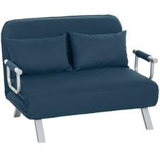 HOMCOM Fabric Sofa, Convertible 2 Seater Sofa Bed w/ Pillows, Navy Blue