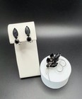 Vintage Demi Parure Black Rhinestone Silver Tone Brooch / Clip Earrings Set — photo 6