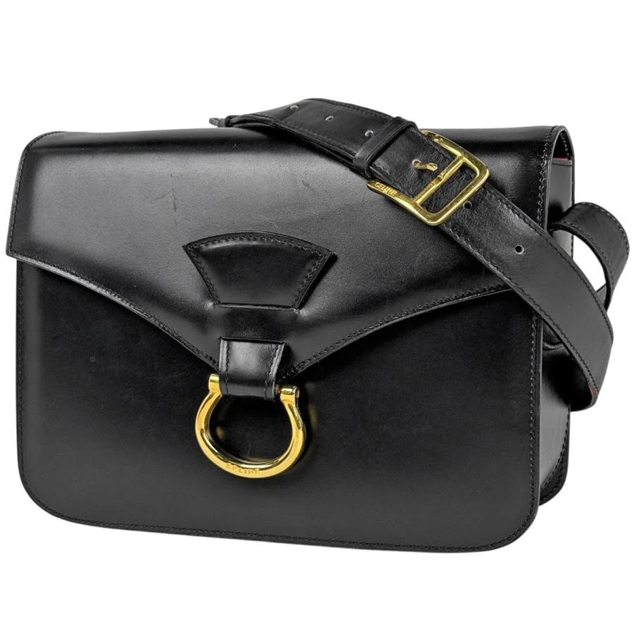Celine — Celine Logo Leather Black Shoulder Bag #BS2613