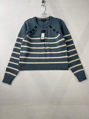 VERONICA BEARD Virke Striped Sweater Women's Size M Slate Blue/Ecru