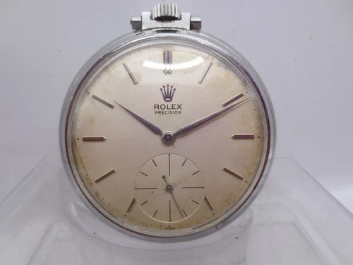 VINTAGE ROLEX PRECISION 3400 STAINLESS STEEL HANDWIND POCKET WATCH