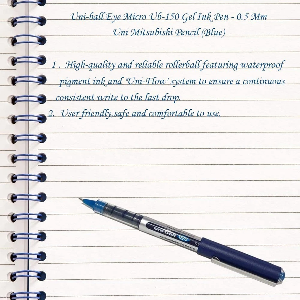 10 - UNIBALL EYE MICRO UB-150 ROLLER BALL PEN 0.5mm BLUE Ink Pen Best Price - image 3 of 4