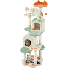 Alden Design 65  Tall Cat Tree Paw-Shaped Play Tower for Small/Medium Cats,Beige