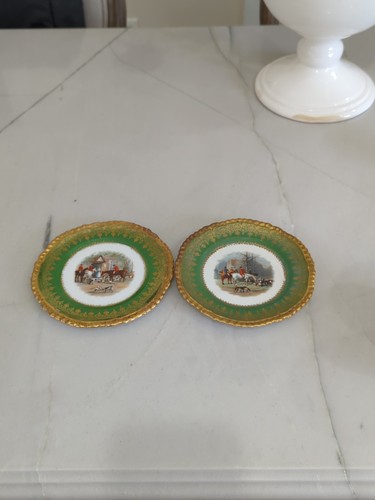 Antica Corona Imperiale Austria Piatto Caccia Volpe Cavalli Oro Dorato Agrifoglio Natale - Foto 1 di 9
