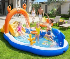 2026 Large Inflatable Play Center Toddler Pool W/ Water Slide Sprinkler US