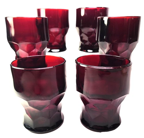 VTG Set of 6 Anchor Hocking Georgian Ruby Red Glass 8 oz Footed Flat Tumbler 4"