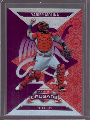 YADIER MOLINA 2025 Panini Crusade #85 Purple Prizm #04/99 His Jersey Number