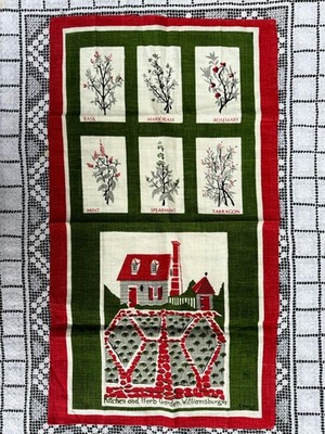 Vintage Emily Herb Garden Tea Towel 100% Linen Leacock USA Home Unused