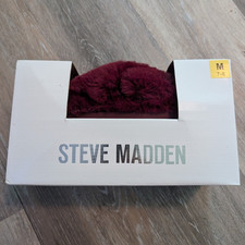 Steve Madden Women  s Criss Cross Faux Fur Slide Slippers Burgundy 7 MEH10167