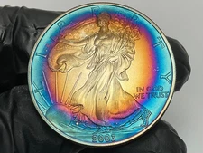2003 American Silver Eagle 1oz MONSTER Bullseye 🎯 🌈 Toning Toned Toner Rainbow
