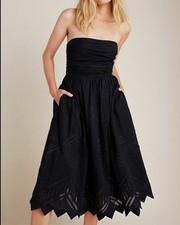 NWT Anthropologie Luiza Midi Dress $298 Size 8 Cotton Strapless Black