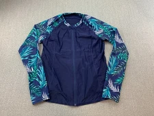 Zip Up Rashguard  Swim Shirt Swimsuit Top Women Size XL Blue UPF 50+ Surf Beach