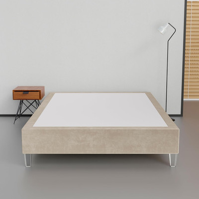15-Inch Velvet Wood Platform Bed, No Box Spring, Full, Beige