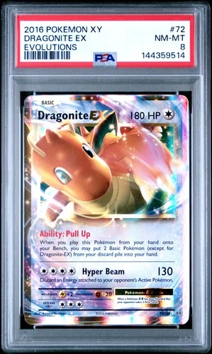 2016 POKEMON XY EVOLUTIONS #72 DRAGONITE EX PSA 8