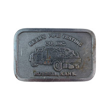Vintage Bean's Pipe Testing Co Russell Kansas Metal Belt Buckle Hit Line