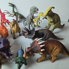 Large Lot Of Vintage Toy Dinosaurs Various Sizes Types Colors Material LOOK