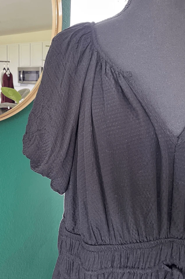 通用螺纹缩褶长裙女式 XL 黑色波西米亚农民 Cottagecore — 第 2/4 张图片