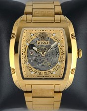Luxury Versace Automatic Men Gold Dial Gold Plated Case & Band Wristwatch