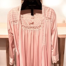 Vtg Gilead Pink Peignoir Nightgown Robe Set Nylon Lace Bridal Cottage Sz Petite