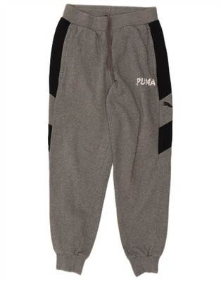 PUMA Mens Graphic Tracksuit Trousers Joggers Medium Grey Colourblock DI09
