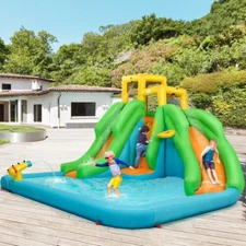 NNECW Inflatable Water Park with Two Slides for Outdoor Play with Blower