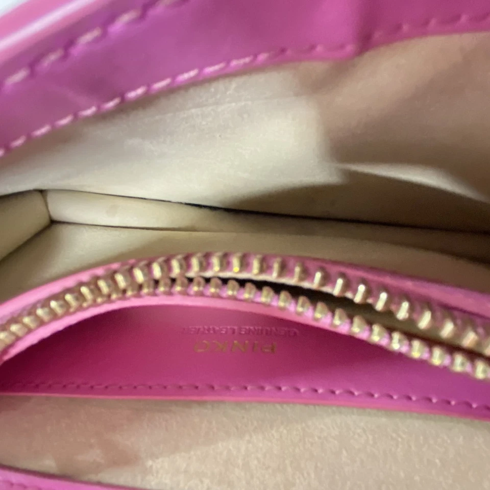 Pinko Mini Love One 包粉色皮革 Love Birds 链条肩带。 — 第 4/4 张图片