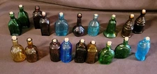 19 Vintage Mini Corked Glass Bottles Green Blue Amber Purple Taiwan Wheaton
