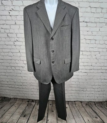 Rochi Grey 100% Wool Full Pant Suit 2 Piece Set 2 Button Notch Blazer 44 36x31