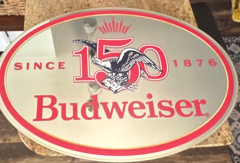 Budweiser BUD 150 Years Oval Wall frameless mirror 38” *new in box*