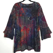 Pyramid Collection Artsy Velvet Burnout Tunic Top 1X Colorful Bold Mixed Print