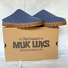 NEW Muk Luks Slippers Womens Sz 8 Cable Knit Twilight Blue Faux Fur Lined Comfy