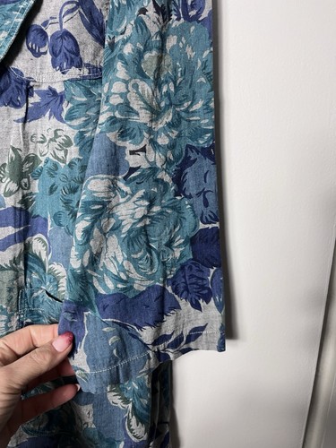 Vintage TGM Made In India Grey Green Floral Cotton Jacket Blazer Size L UK 16 18 - Picture 7 of 9