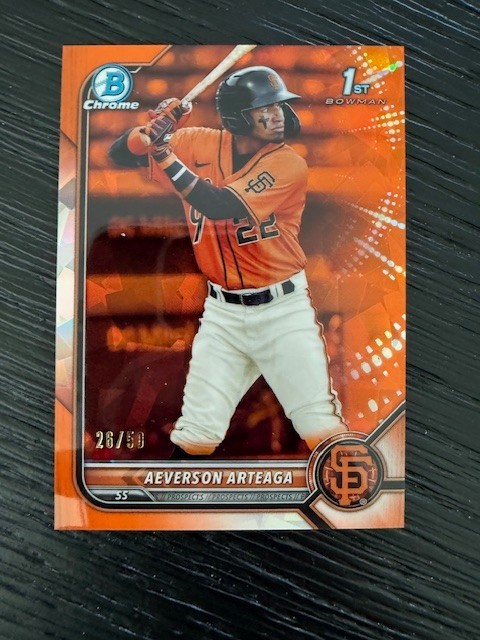 2022 Bowman Chrome Sapphire Orange #BCP82 Giants Aeverson Arteaga ROOKIE /50